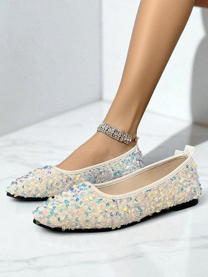 Flats Pointed Sparkly Toe Women's Black - Sequin Ballet