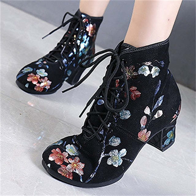 Floral for – Low Comfortable Shoes Lace-up Women Dance Black