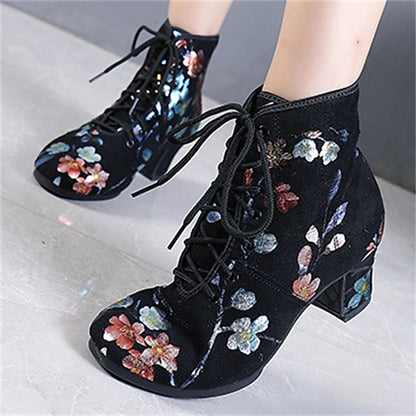 Floral for – Low Comfortable Shoes Lace-up Women Dance Black
