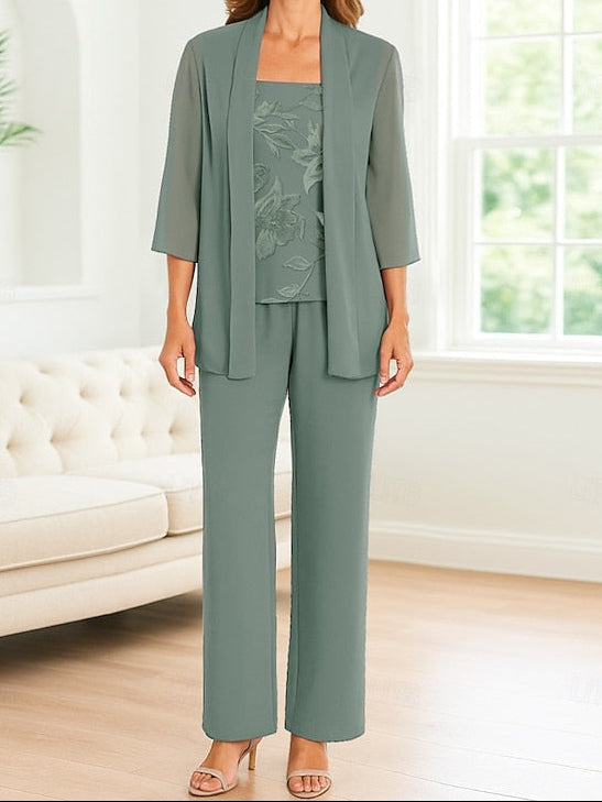 Elegant 3 Dress Bride Mother the of Pantsuit Simple Piece