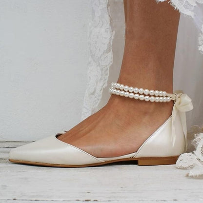 Women's Strap White – Bridal Pearl Flats Ankle Elegant
