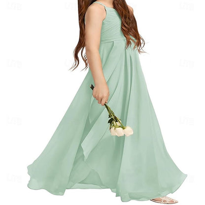 A-Line Flower Halter Girl Flowy Dress Junior Girls Bridesmaid