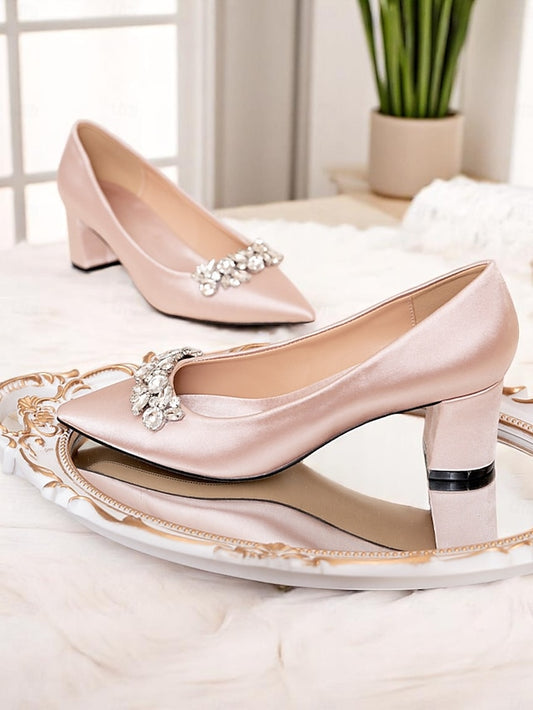Toe Champagne Satin Wedding Women's with Pumps Pointed