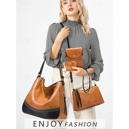 Faux Bag Women's Set Handbag 4-Piece – Leather Shoulder