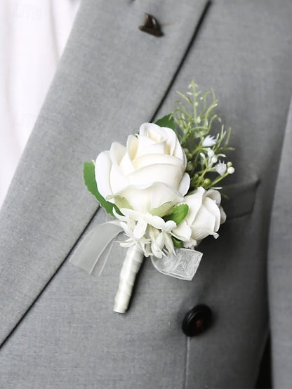 Corsage Wrist and – Boutonniere Elegant Set Rose White