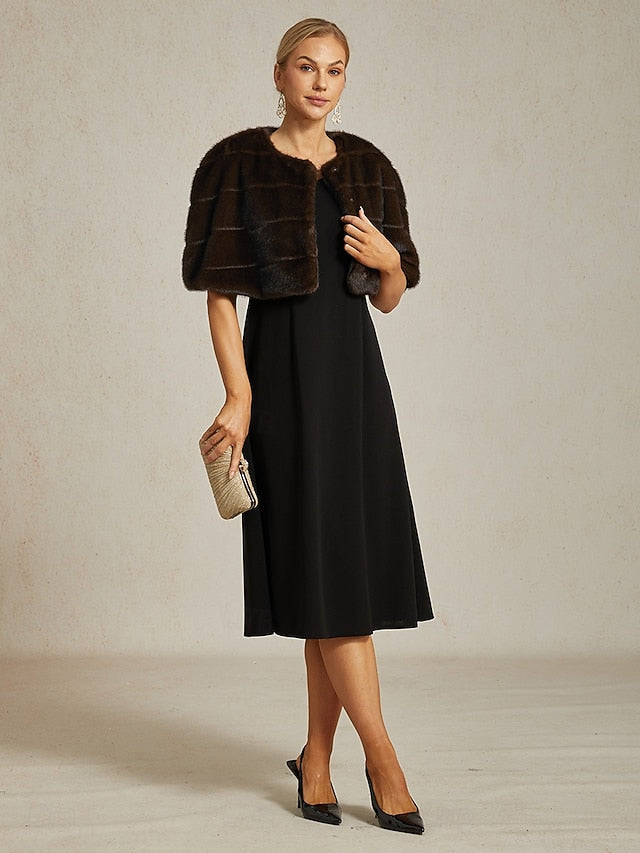 Wrap Faux Fur Brown Shrug Formal Women's Cocktail Party