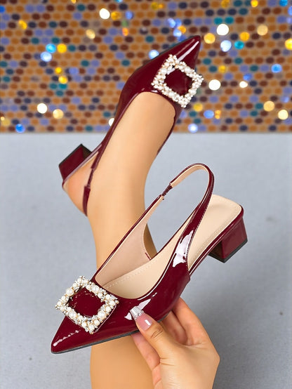 Women's Pointed Pumps Leather Slingback Purple - Toe Patent