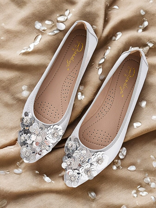 Floral Flats Embellished Foldable Comfortable Women's –