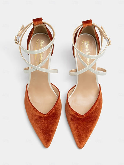 Ankle Chic - Elegant Strap Suede Heels Women's Two-Tone