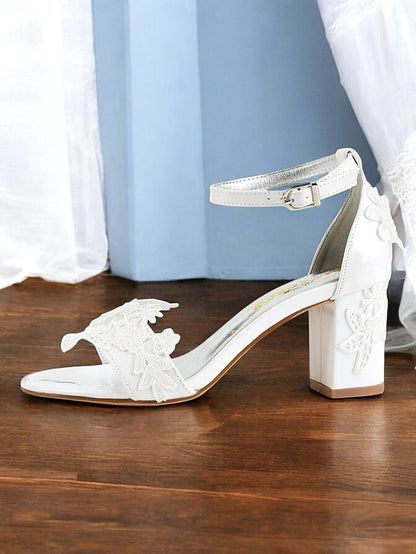 Open-Toe Heels Ankle with - Lace Women White Bridal Strap for