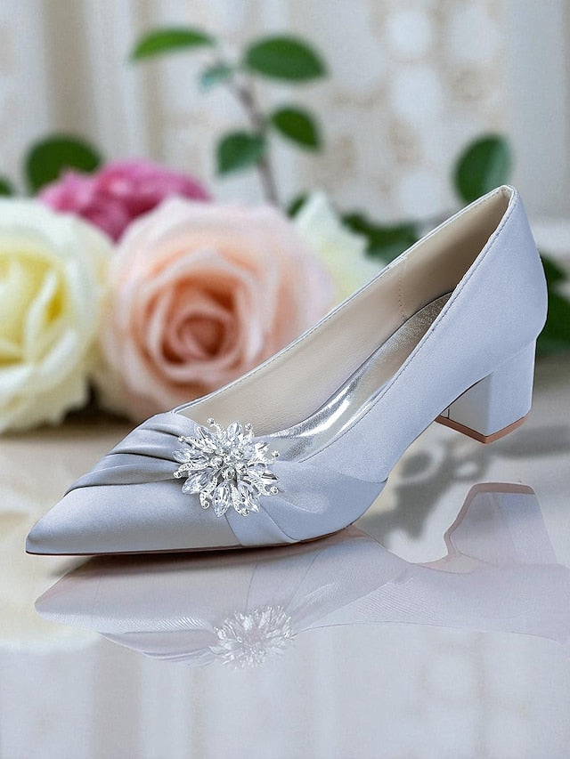 with Women's Crystal Pumps Low Heel White Block