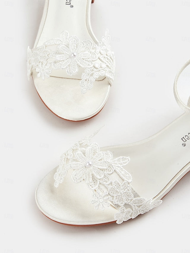 Bridal Lace Sandals Flat Women's Elegant White Wedding –