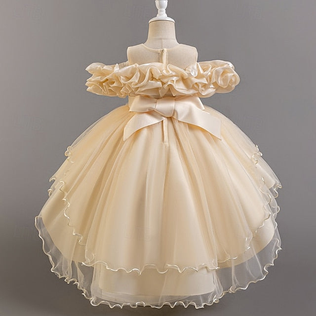 Kids Dress Flower Sleeve Girls' Party Wedding Floral Short