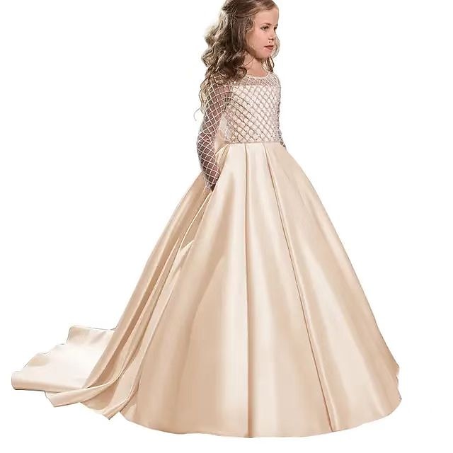 Kids Solid Long Girls' Dress Party Flower Color Girl