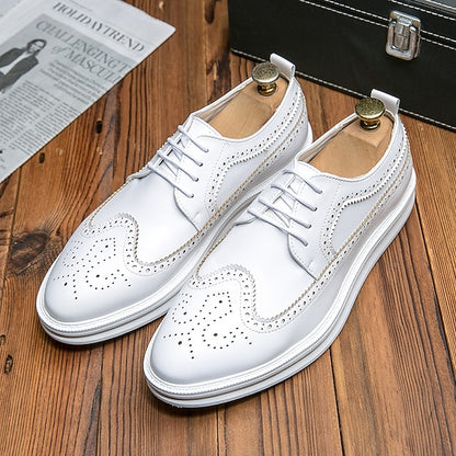 Leather Brogue Stylish Lace-Up Shoes White - Men's Derby