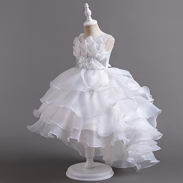 Kids Party Girls' Solid Flower Color Sequin Dress