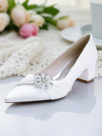 Low Heel White with Pumps Crystal Block Women's