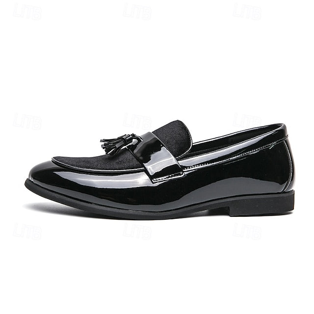 Velvet Leather – Loafers Men's Black Tassel Faux Patent