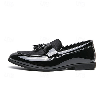 Velvet Leather – Loafers Men's Black Tassel Faux Patent