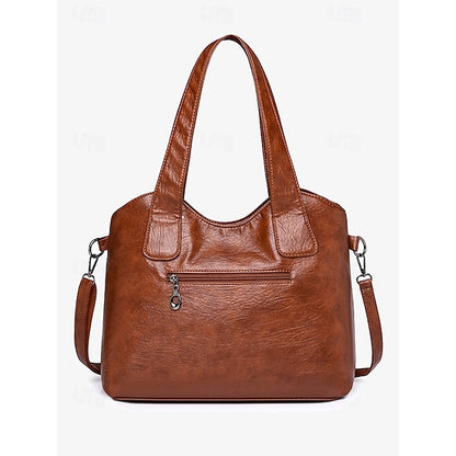 Brown Faux Bag Women's Leather Tote with Vintage Dual