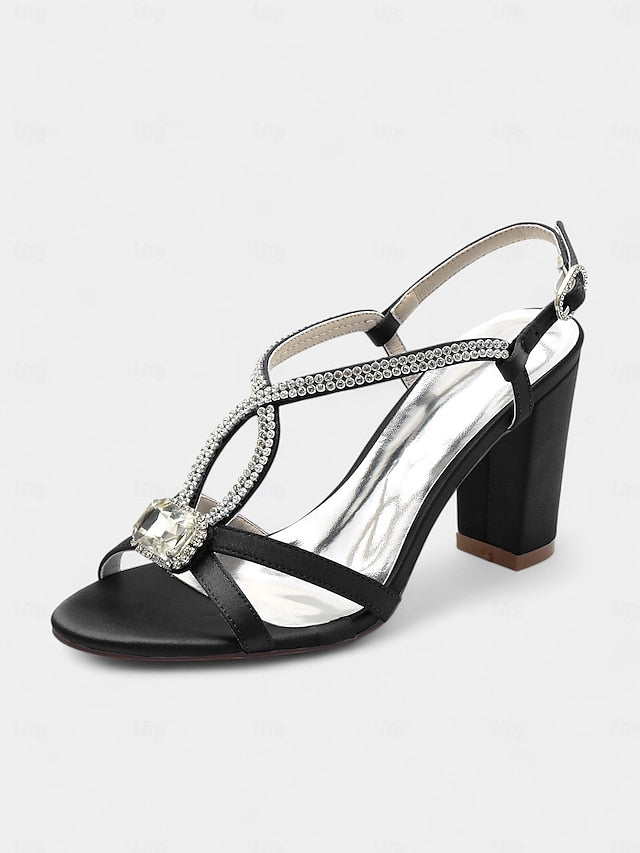 Women's Rhinestone Royal Sandals Elegant Blue – Satin