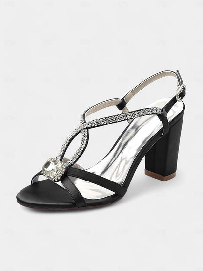 Women's Rhinestone Royal Sandals Elegant Blue – Satin