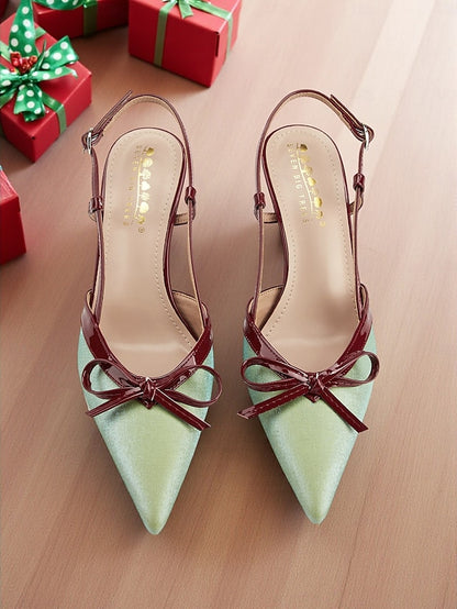 - Slingback Heels Pointed Red and Stiletto Green Women's