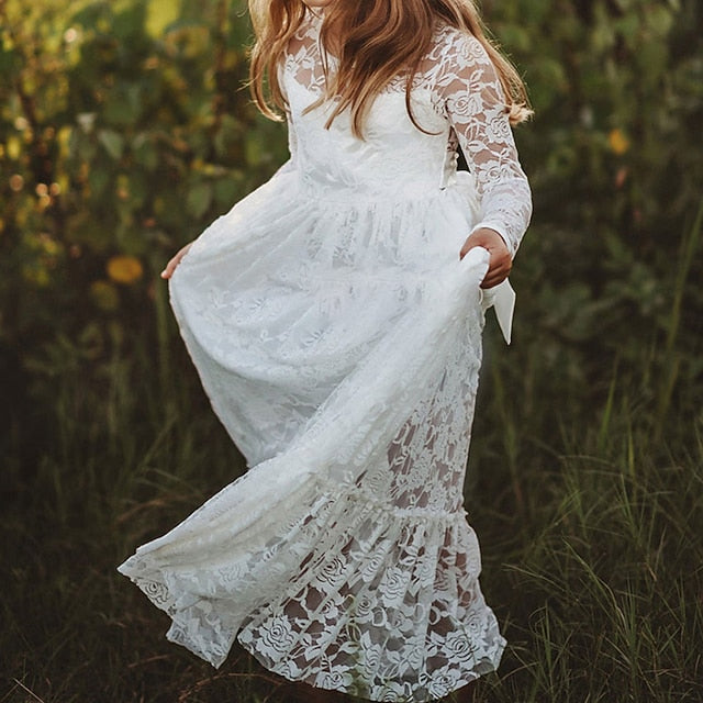 Girls' Flower Kids Solid Long Colored Girl Dress