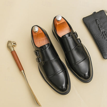 Shoes Strap Brown Faux Monk Double Leather – Men's