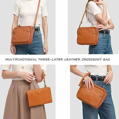 Shoulder Leather Women's Vintage Three-Layer Crossbody
