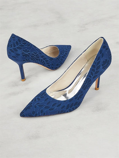 Stiletto Women's - Lace-Embroidered Heels Pointed-Toe