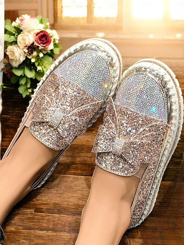 Glittery Slip-On Loafers for – Women Rhinestone Sparkling