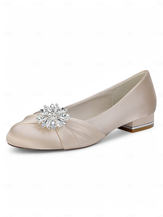 Flats Crystal Satin Elegant Women's White Wedding –
