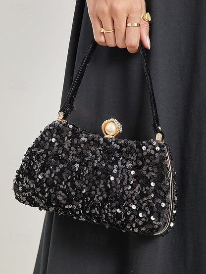 Black – with Clutch Pearl Sequin Women's Accent Evening