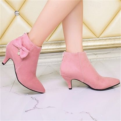 Bow Pearl Suede Ankle Women's Boots and with Charm Pink