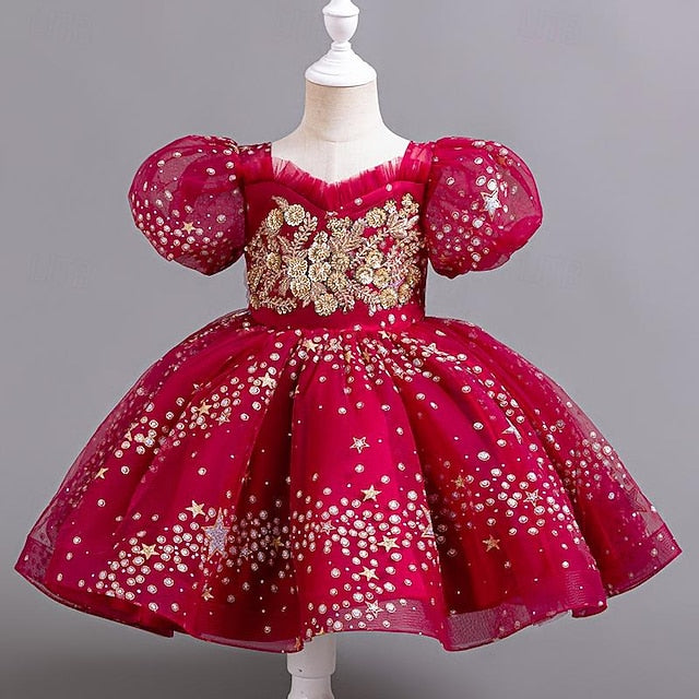 Dress Flower Floral Girls' Party Sequin Girl Kids