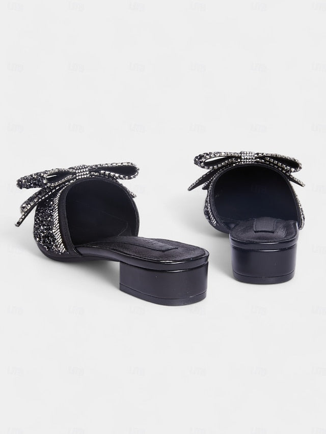 for Black Mules Perfect Parties and Rhinestone-Bow Flat –