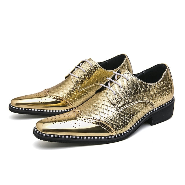 Men's Metallic Gold Shoes – Faux Shiny Oxford