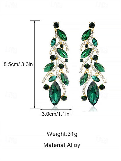 Women's Gold Earrings Crystal - Design Leaf Elegant