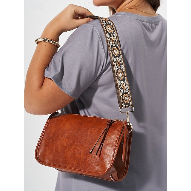 Bag Adjustable Leather Brown Faux Women's Shoulder with