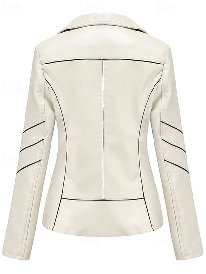 Jacket Pocket Zipper Leather Comfortable Faux Women's