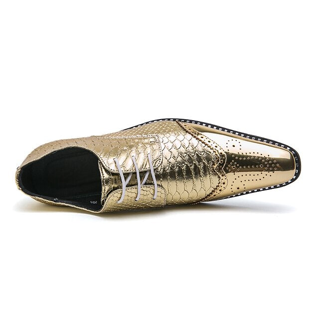 Men's Faux Oxford Shoes Metallic Gold Shiny