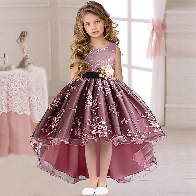 Floral Colored Solid Dress Girls' Kids Wedding Sleeveless