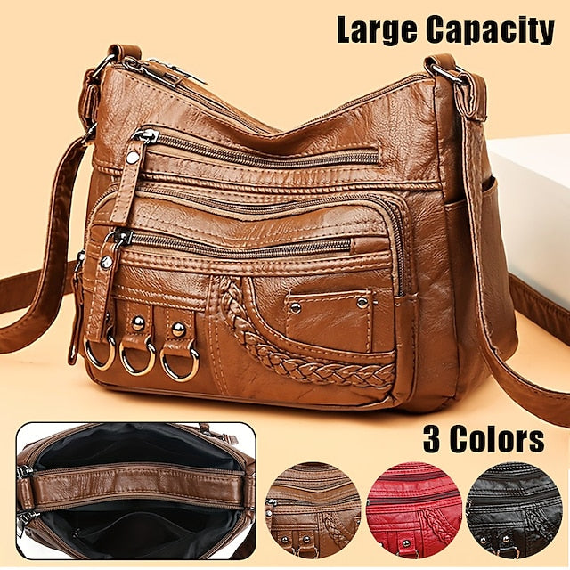 Multiple Crossbody with Vintage Leather Women's Faux Bag