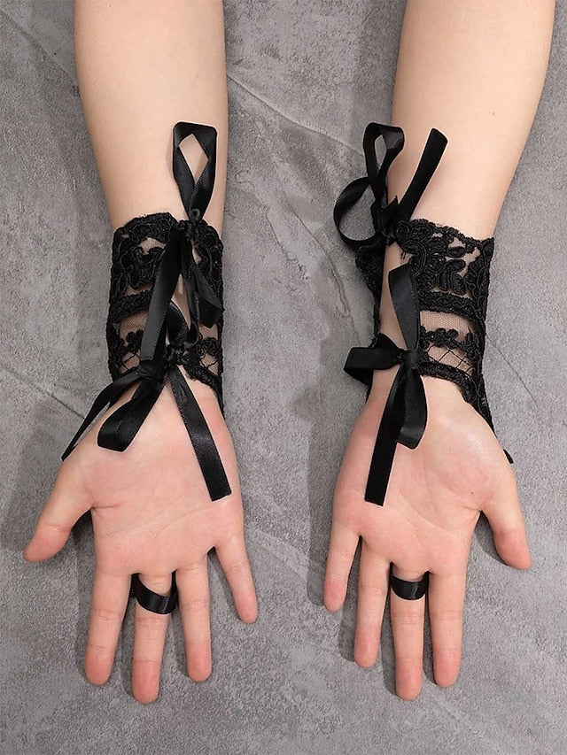 Bridal – Fingerless Vintage Lace Elegant Gloves Wedding White