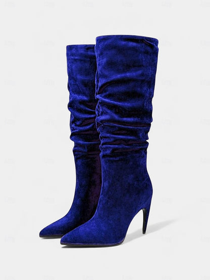 Boots Toe Velvet Pointed - Green Slouch Women's High Knee