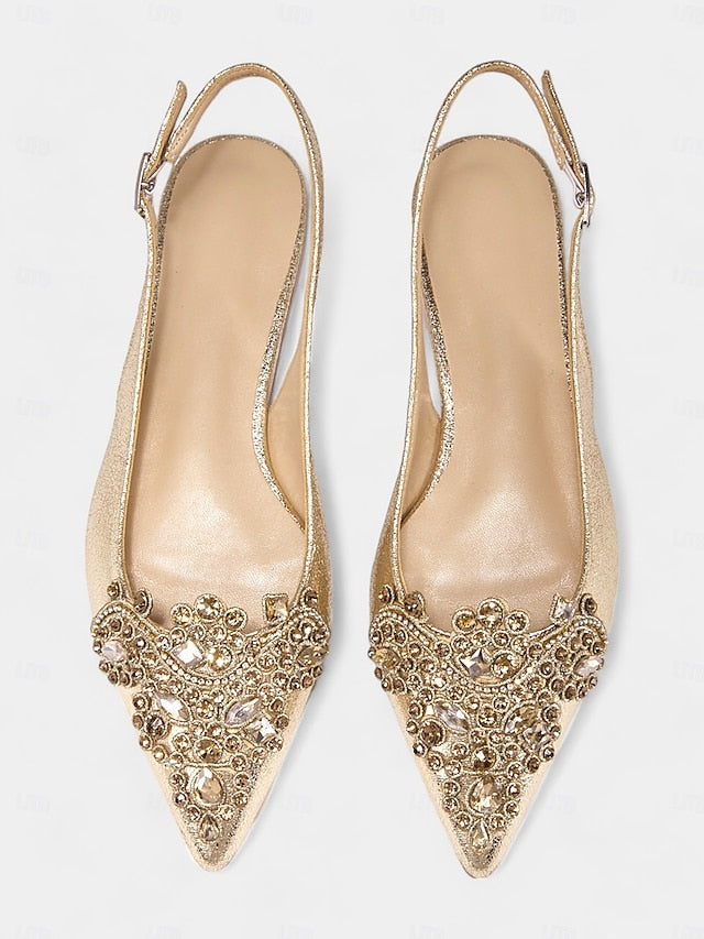 Slingback Toe Gold with Pointed Embellished Flats Women's