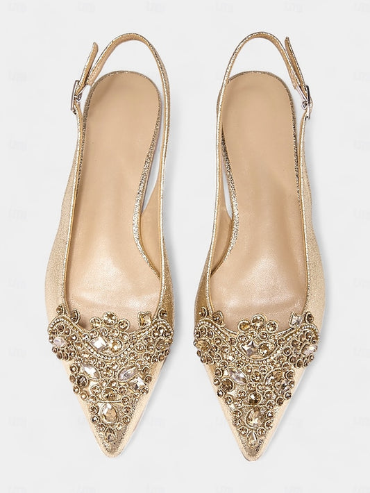 Slingback Toe Gold with Pointed Embellished Flats Women's