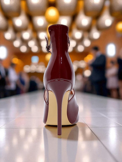 Purple Women's - Leather Strappy Heels Patent Stiletto