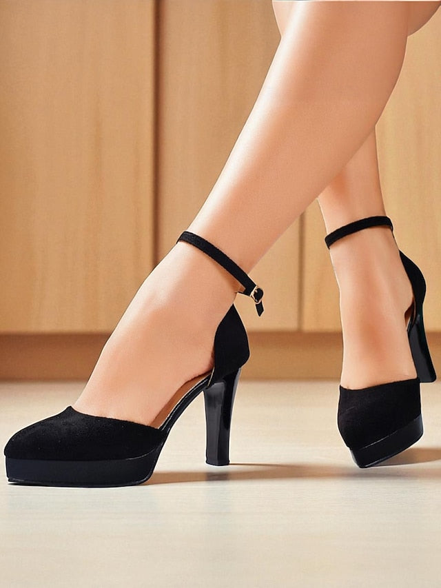 Strap Platform Suede Ankle Burgundy High Heel 1950s Women's